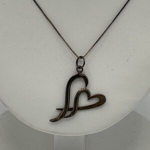 Sterling Silver Double Hearts Pendant Necklace Italy